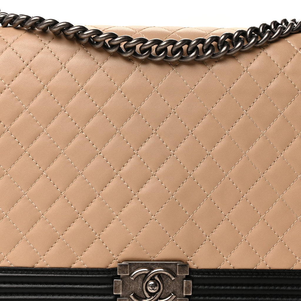 Chanel Lambskin Quilted Large Boy Flap Beige Black