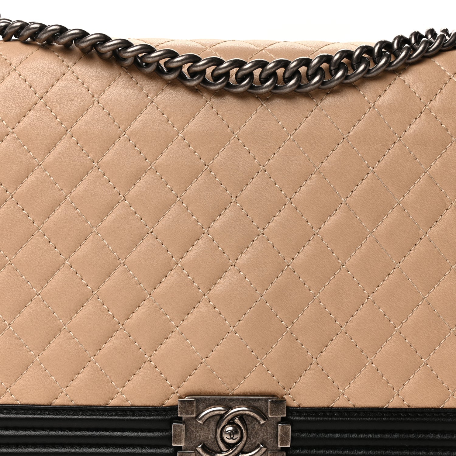Chanel Lambskin Quilted Large Boy Flap Beige Black