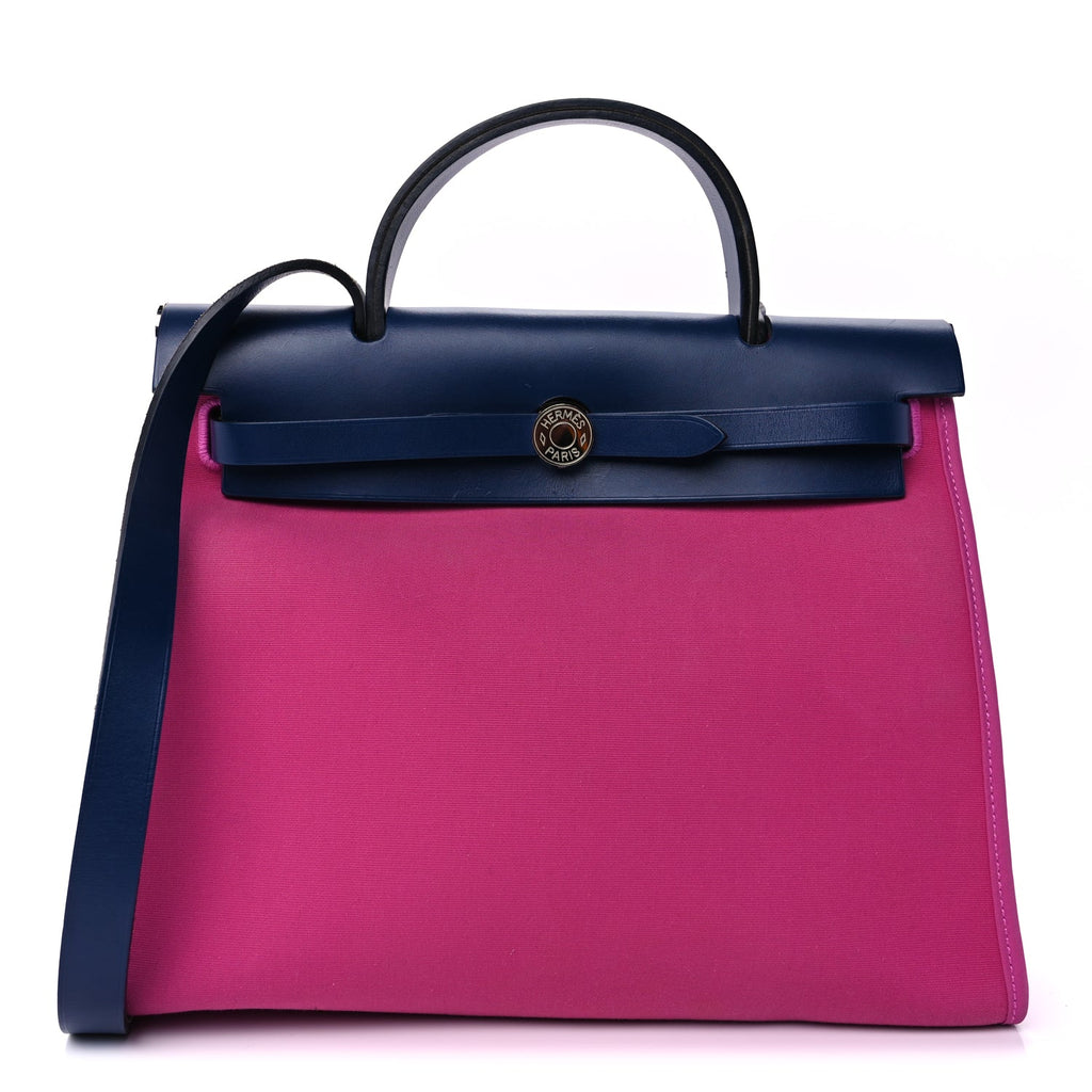 Hermes Vache Hunter Toile Officier Herbag Zip 31 PM  Magnolia Bleu Saphir