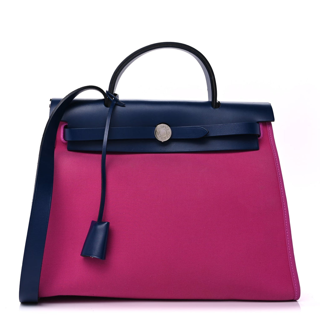 Hermes Vache Hunter Toile Officier Herbag Zip 31 PM  Magnolia Bleu Saphir