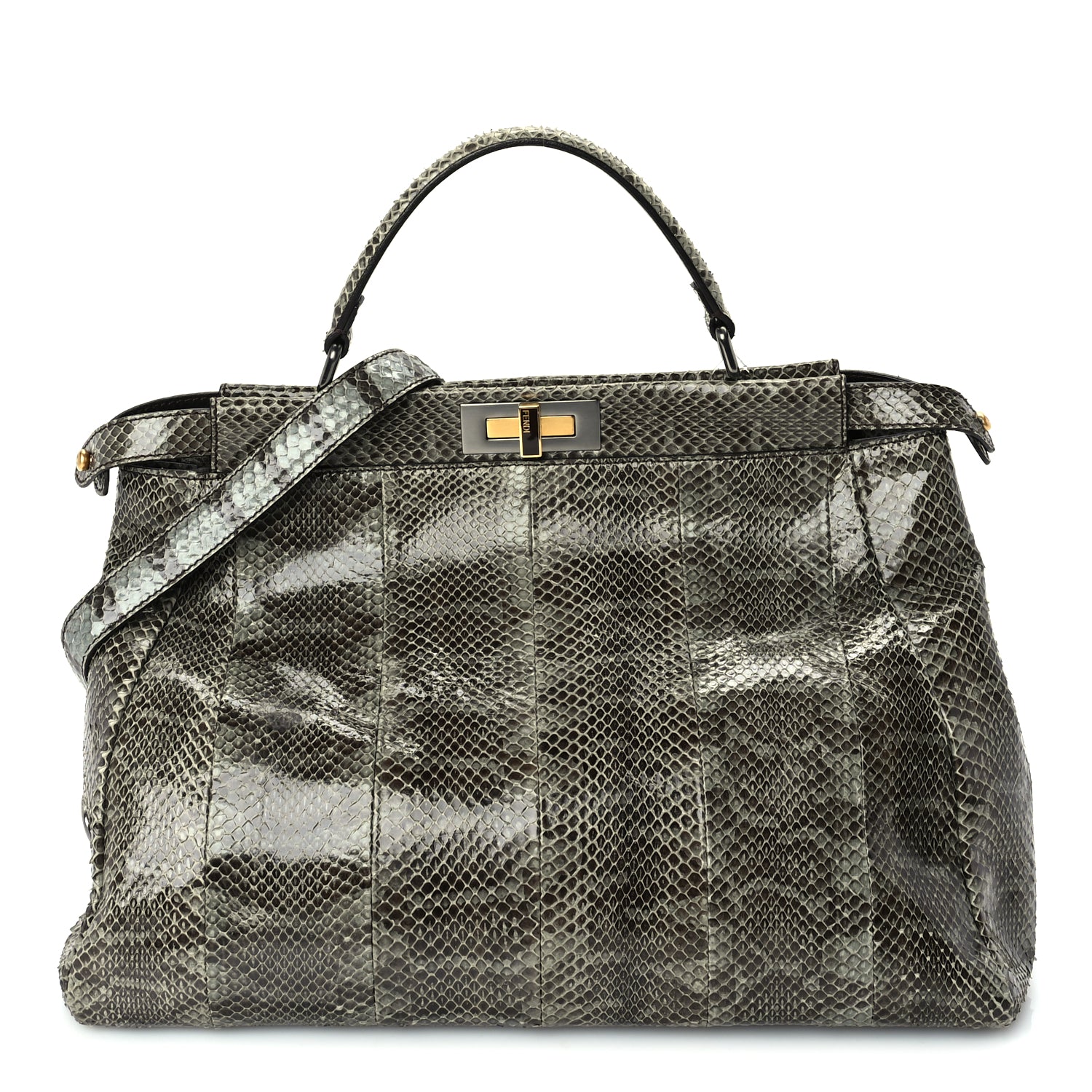 Fendi Snakeskin Large Peekaboo Iconic Satchel Green