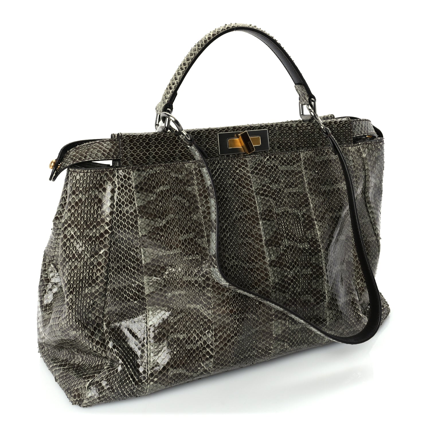 Fendi Snakeskin Large Peekaboo Iconic Satchel Green