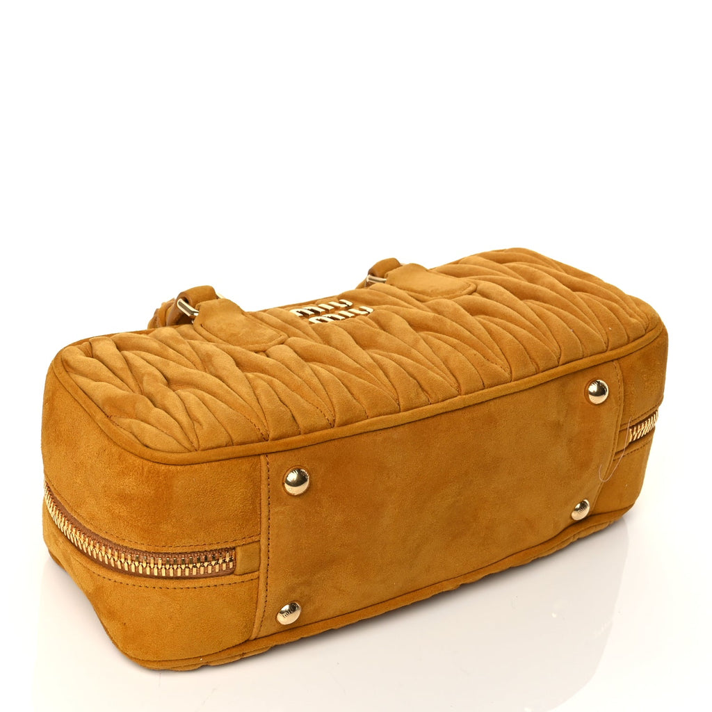 Miu Miu Suede Matelasse Large Arcadie Top Handle Bag Whiskey