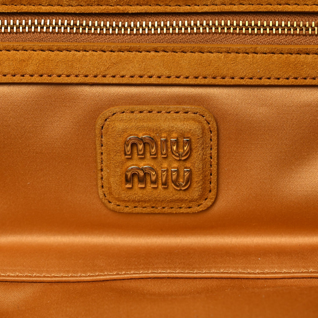 Miu Miu Suede Matelasse Large Arcadie Top Handle Bag Whiskey