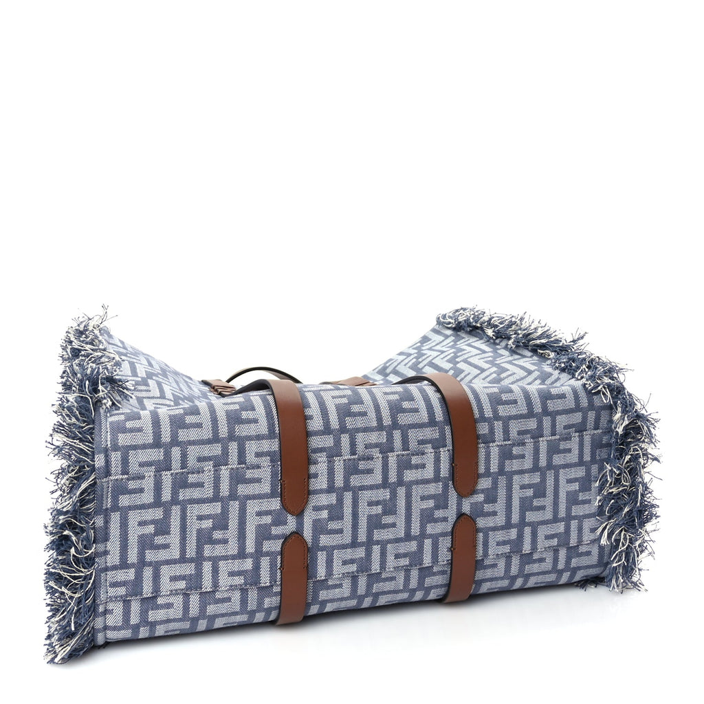 Fendi Denim Vitello King F is Fendi FF Embroidered Summer Tote Myrtle Dark Nut