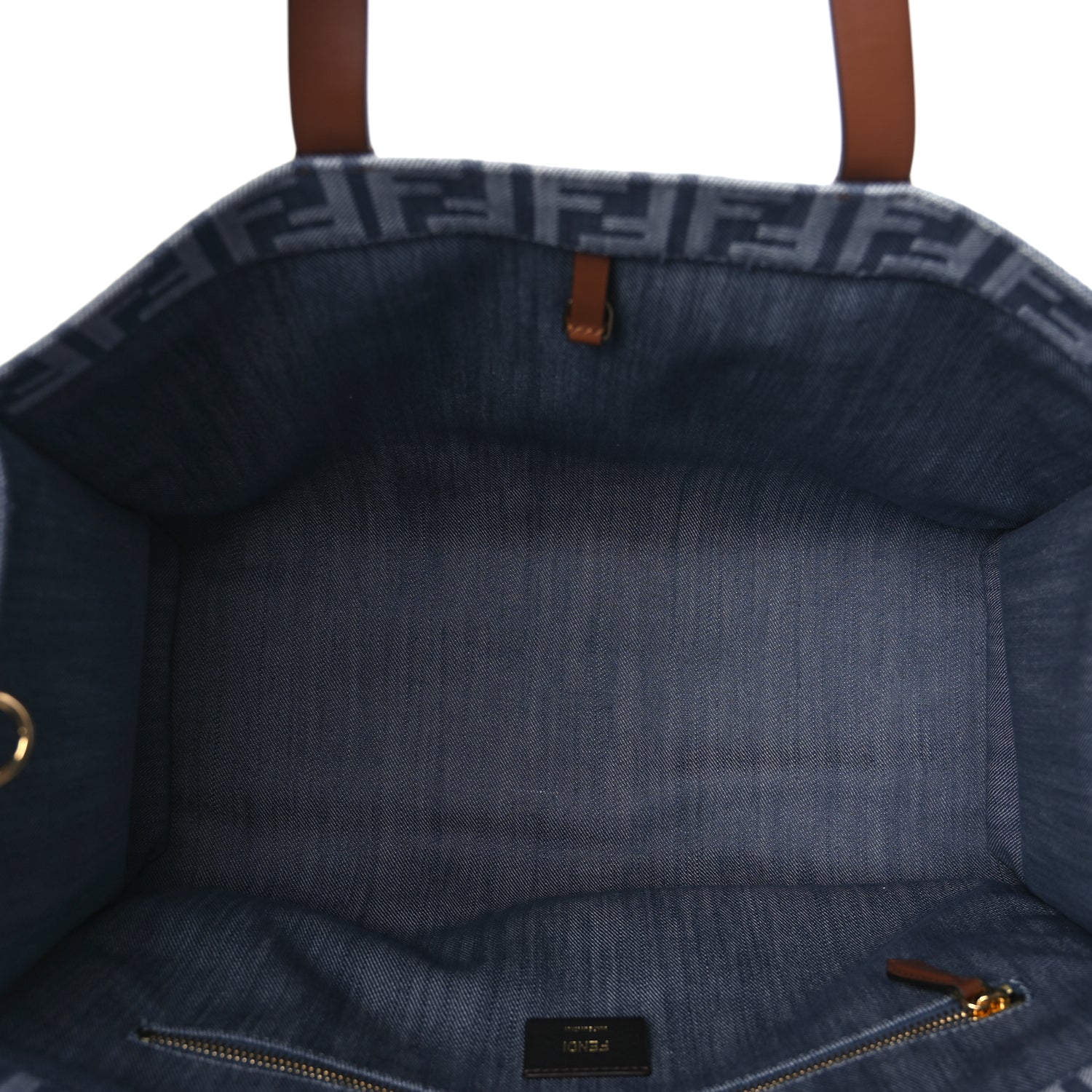 Fendi Denim Vitello King F is Fendi FF Embroidered Summer Tote Myrtle Dark Nut