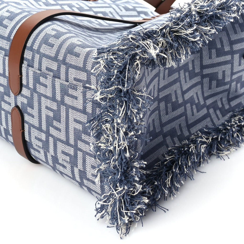 Fendi Denim Vitello King F is Fendi FF Embroidered Summer Tote Myrtle Dark Nut