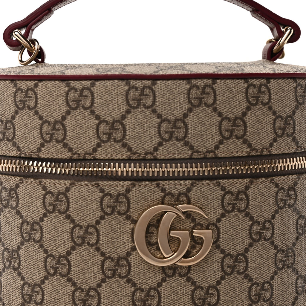 Gucci GG Supreme Monogram Ancora Calfskin Vanity Cosmetic Case  Beige Ebony Rosso