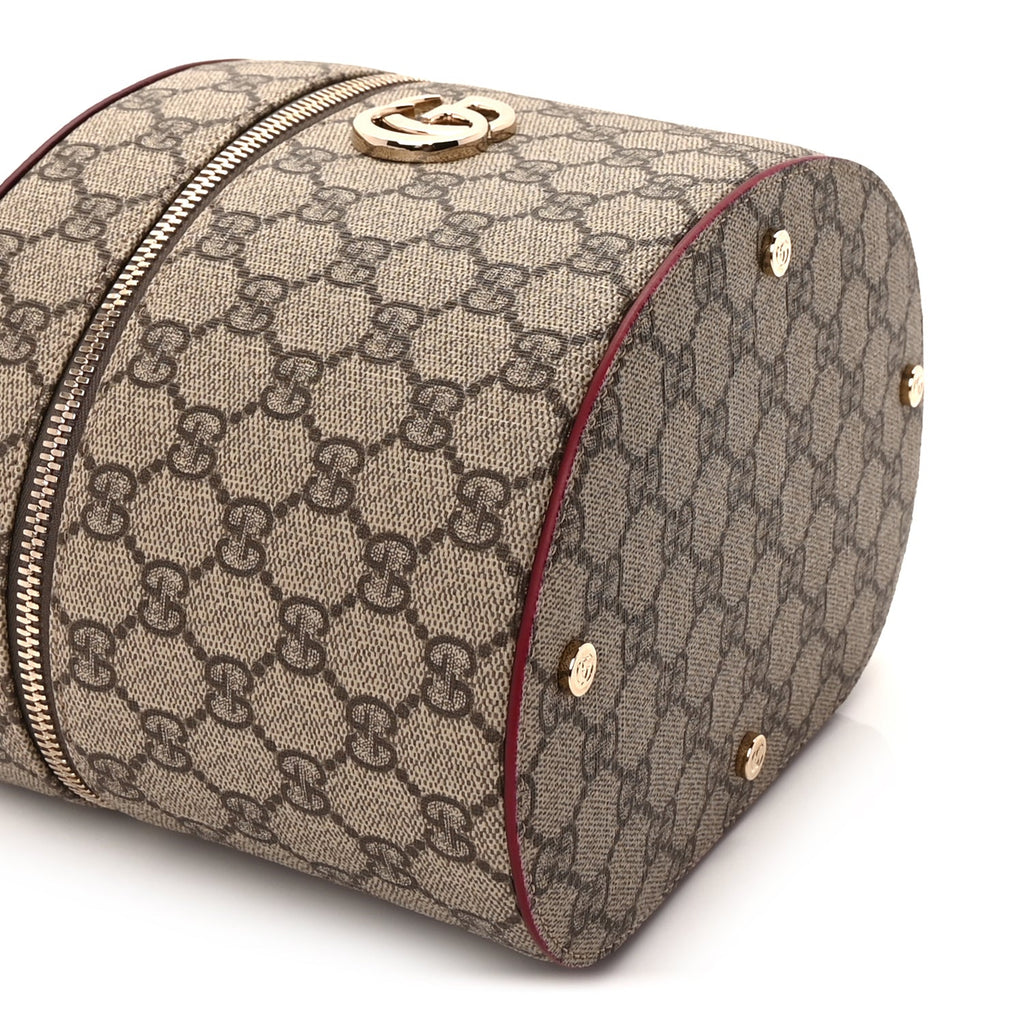 Gucci GG Supreme Monogram Ancora Calfskin Vanity Cosmetic Case  Beige Ebony Rosso