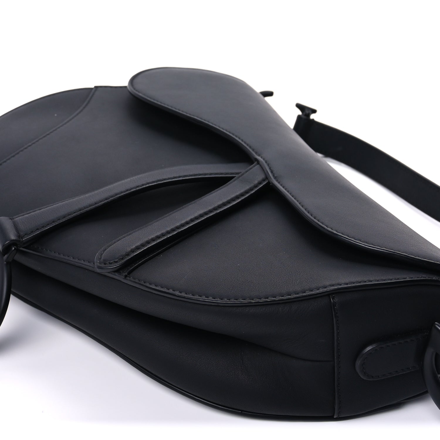 Christian Dior Ultra Matte Calfskin Saddle Bag With Strap  Black
