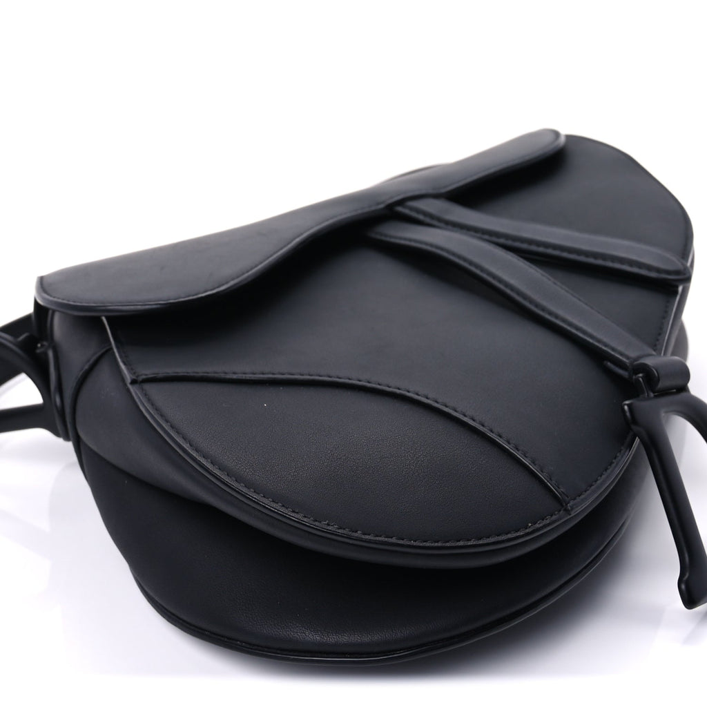 Christian Dior Ultra Matte Calfskin Saddle Bag With Strap  Black