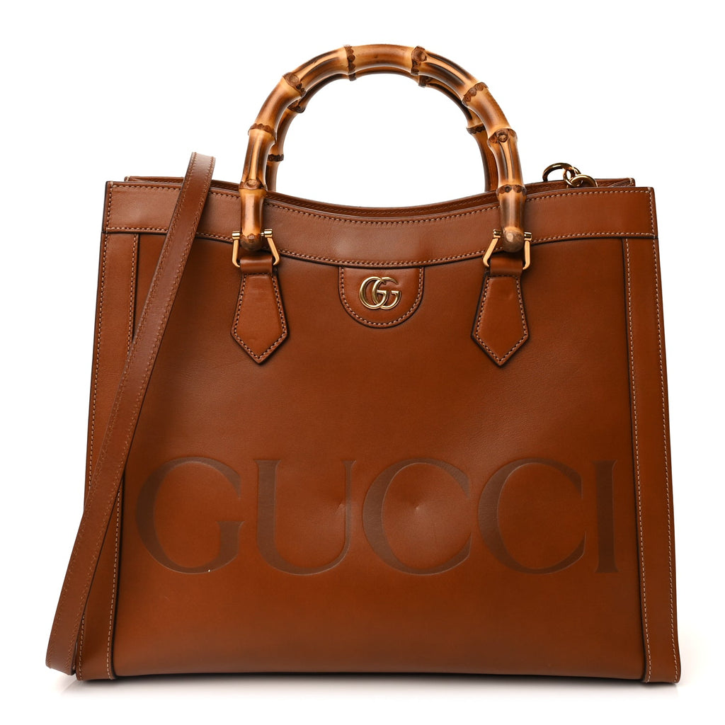 Gucci Charisma Calfskin Gucci Embossed Medium Diana Tote Bag  Peanut Brown