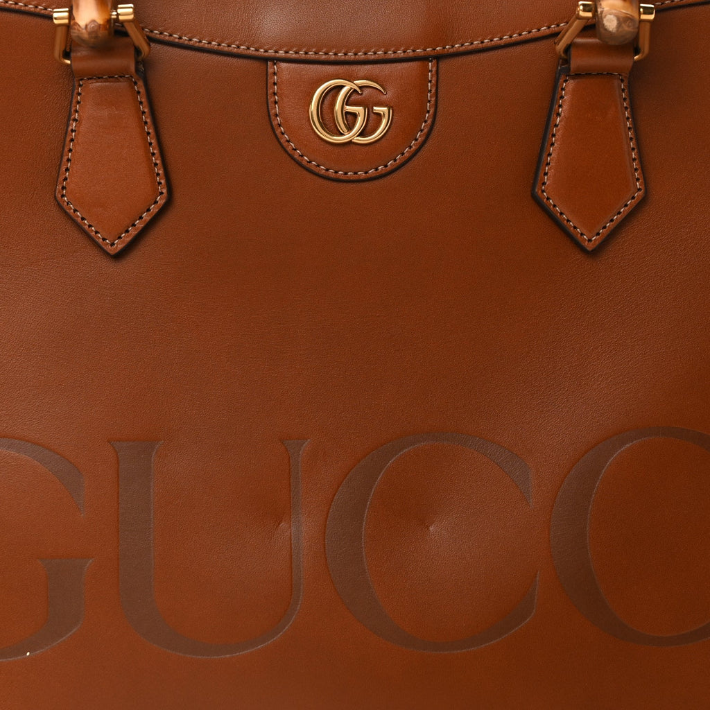 Gucci Charisma Calfskin Gucci Embossed Medium Diana Tote Bag  Peanut Brown