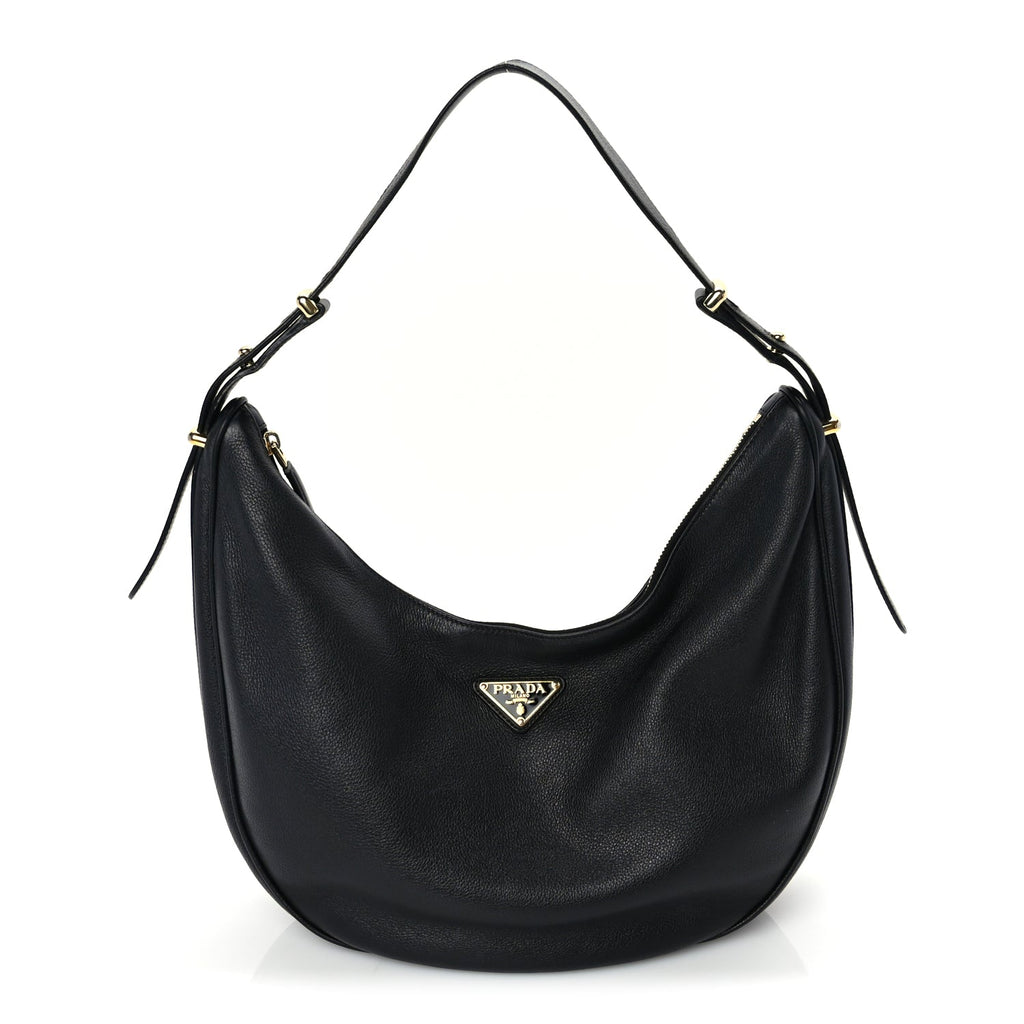 Prada Soft Calfskin Arque Shoulder Bag  Black