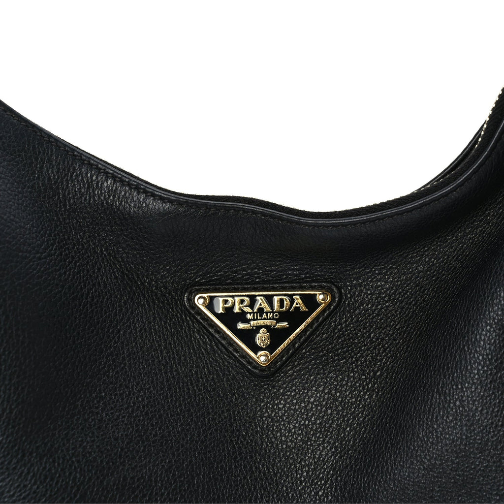 Prada Soft Calfskin Arque Shoulder Bag  Black