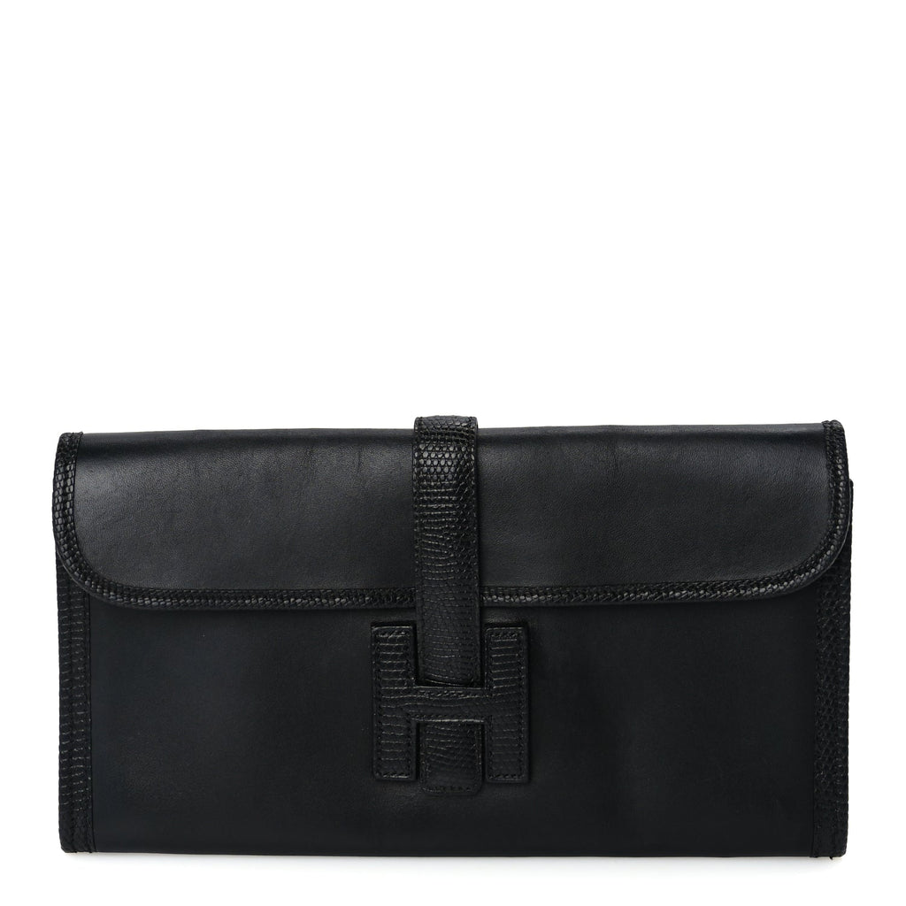 Hermes Swift Lizard Varanus Niloticus Jige Elan Touch 29 Clutch  Black