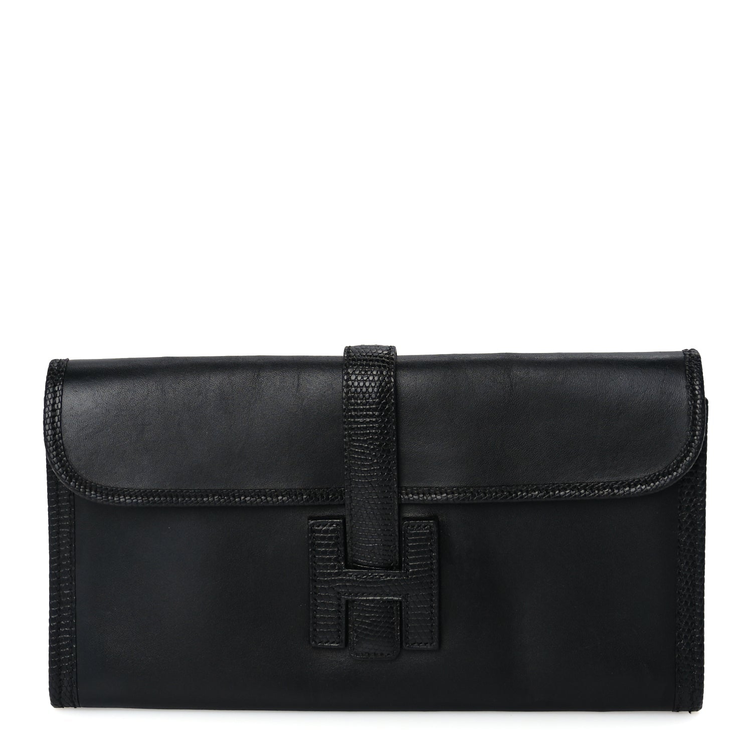 Hermes Swift Lizard Varanus Niloticus Jige Elan Touch 29 Clutch  Black