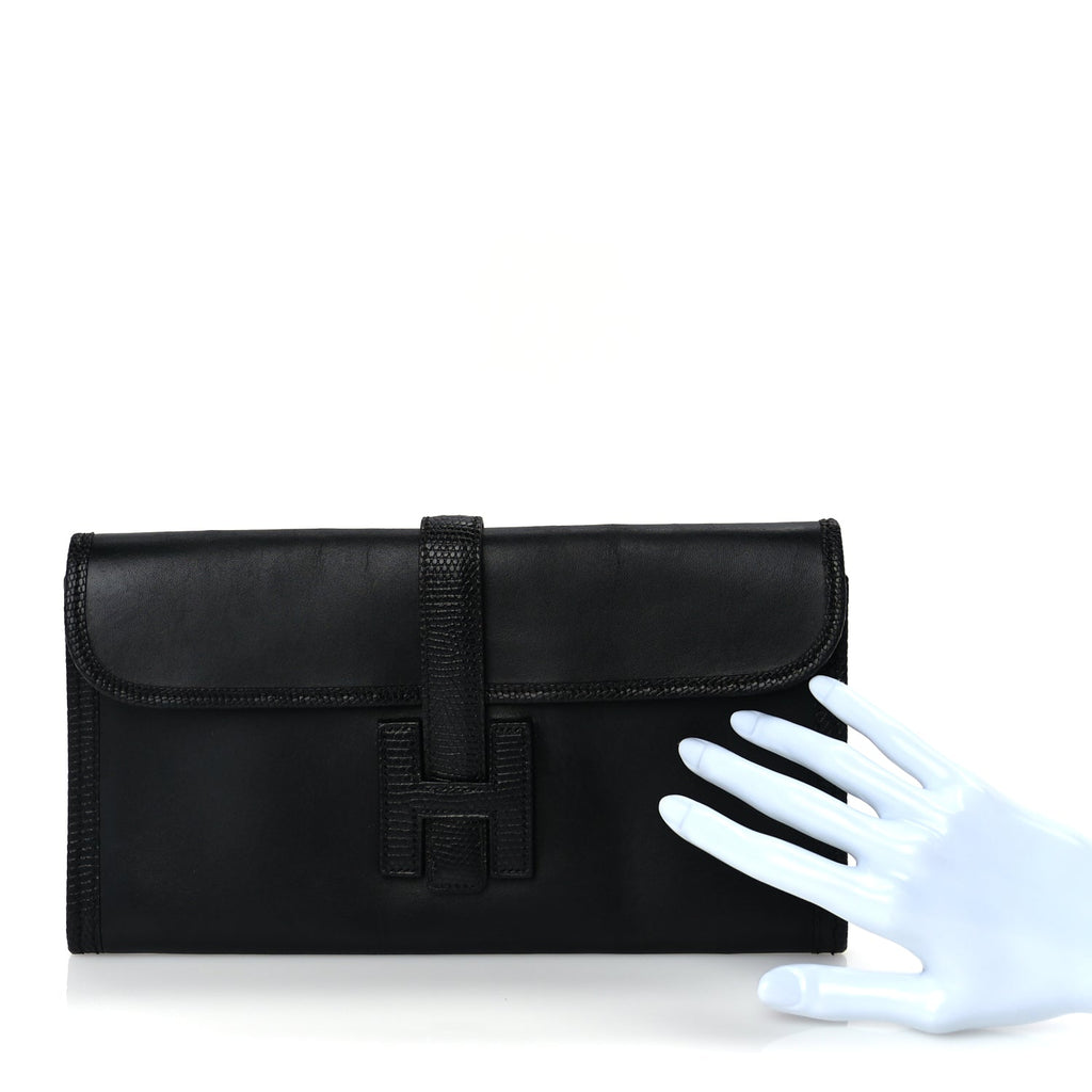Hermes Swift Lizard Varanus Niloticus Jige Elan Touch 29 Clutch  Black