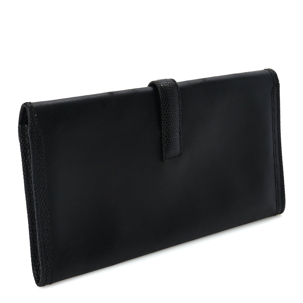 Hermes Swift Lizard Varanus Niloticus Jige Elan Touch 29 Clutch  Black