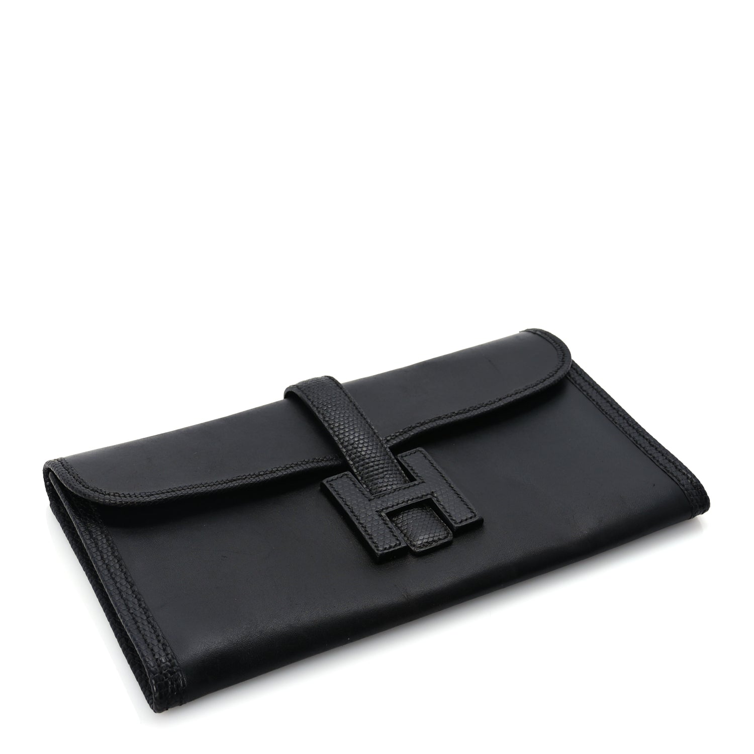Hermes Swift Lizard Varanus Niloticus Jige Elan Touch 29 Clutch  Black