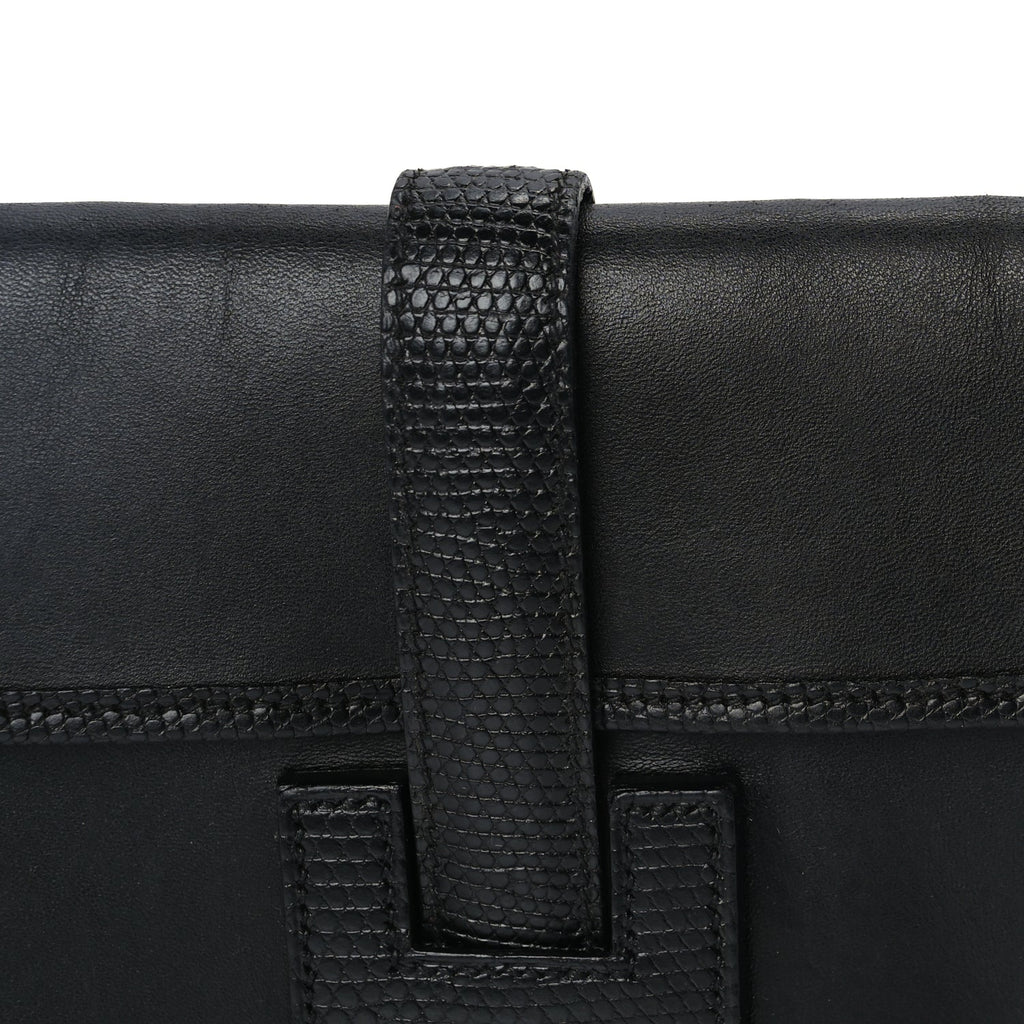 Hermes Swift Lizard Varanus Niloticus Jige Elan Touch 29 Clutch  Black
