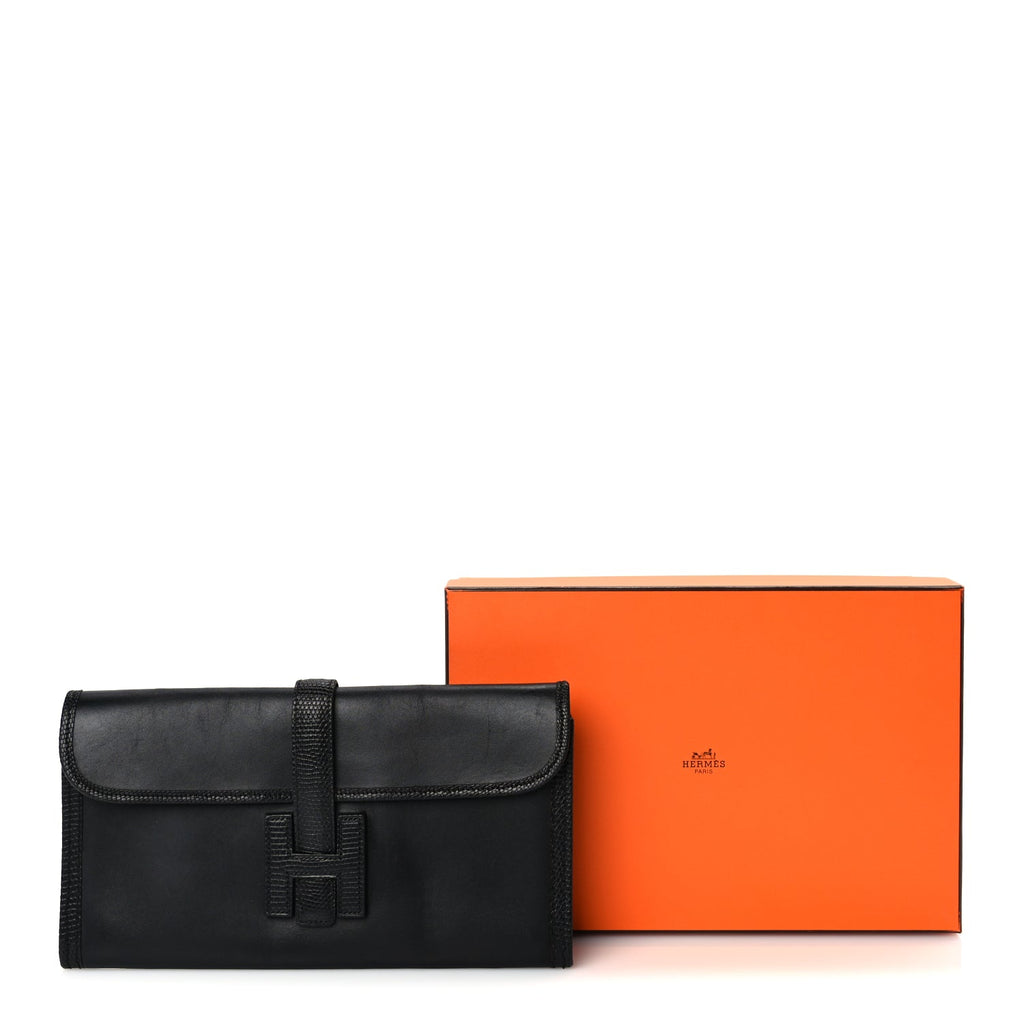 Hermes Swift Lizard Varanus Niloticus Jige Elan Touch 29 Clutch  Black