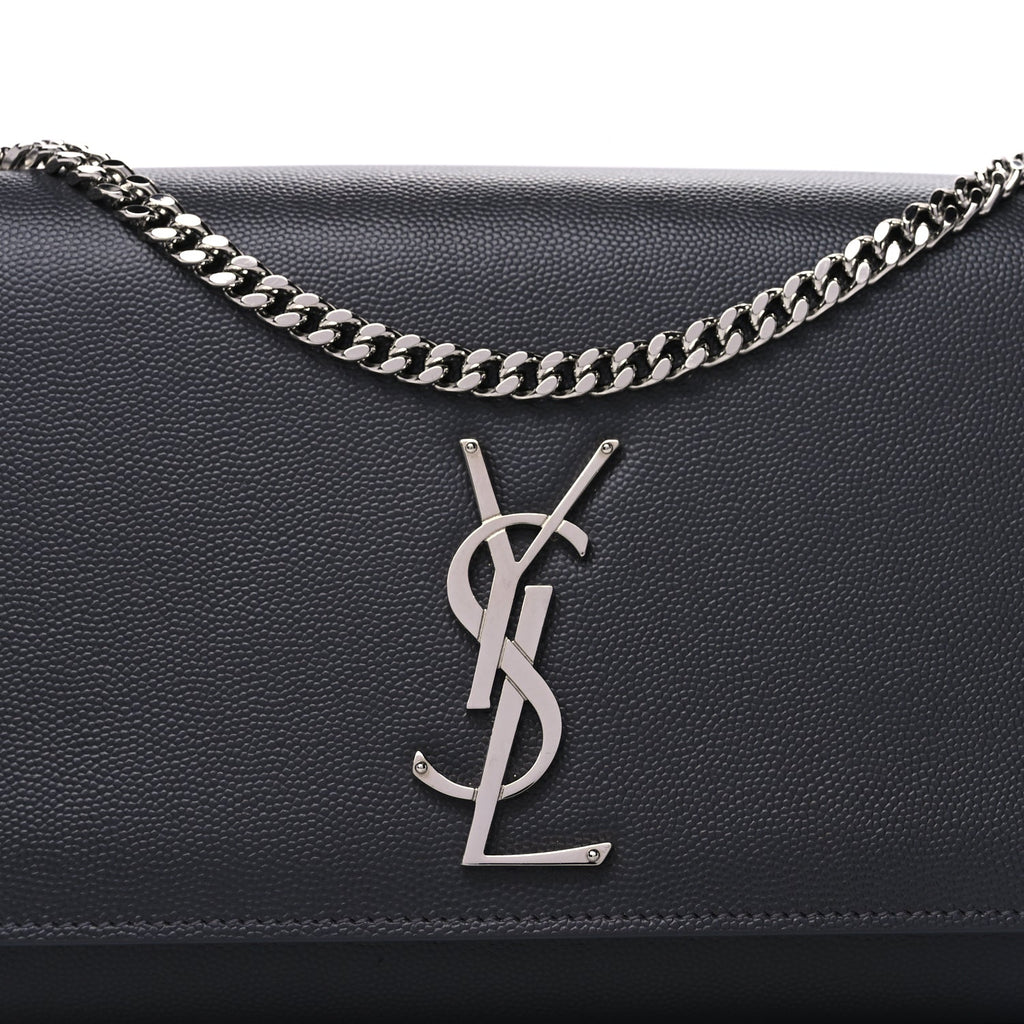 Saint Laurent Grain De Poudre Medium Classic Monogram Kate Satchel Fog