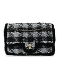 Chanel Tweed Shearling Large Flap Bag Blue Black