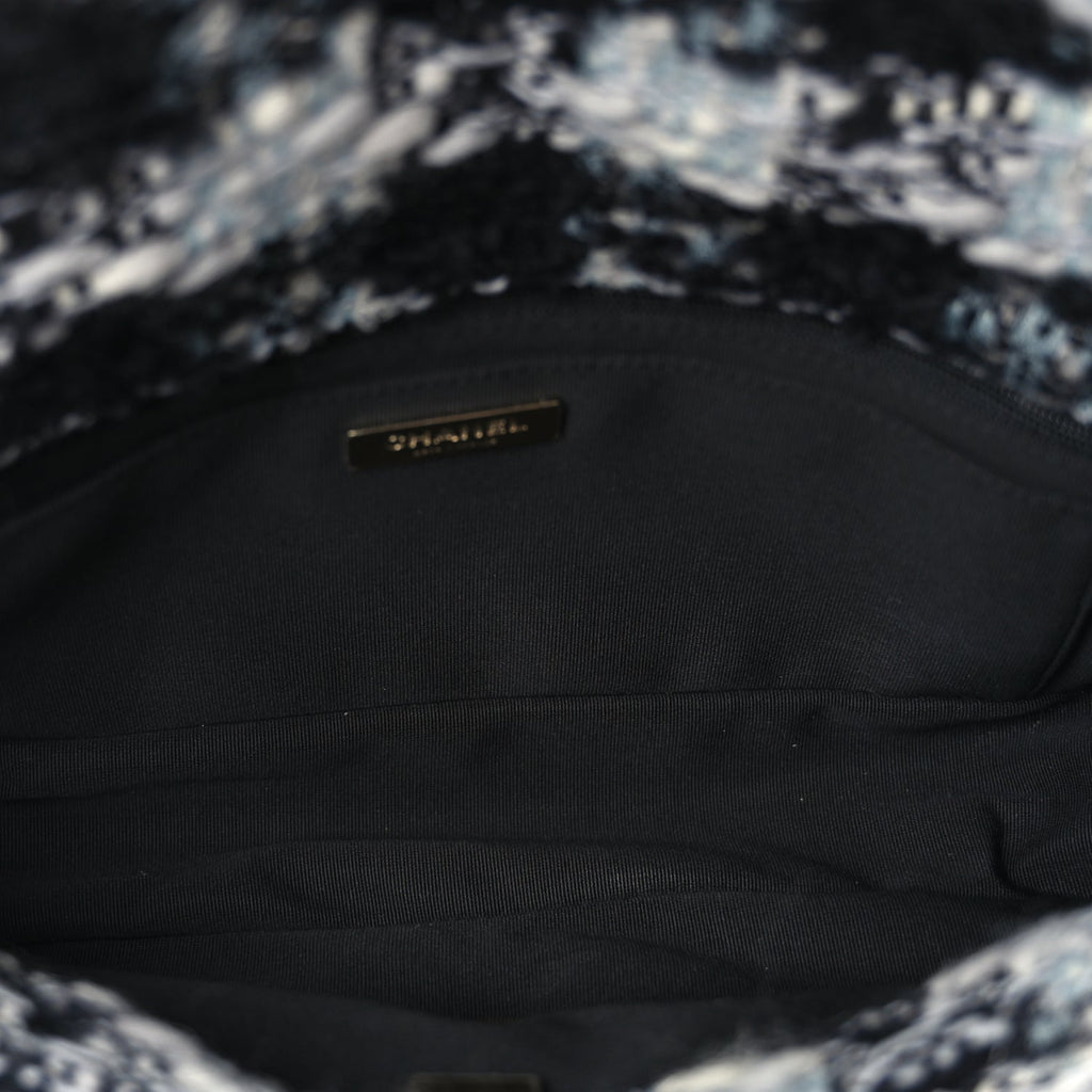 Chanel Tweed Shearling Large Flap Bag Blue Black