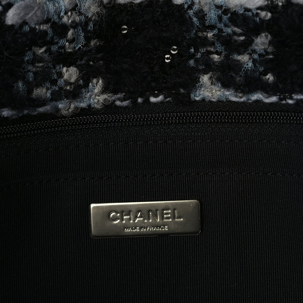 Chanel Tweed Shearling Large Flap Bag Blue Black