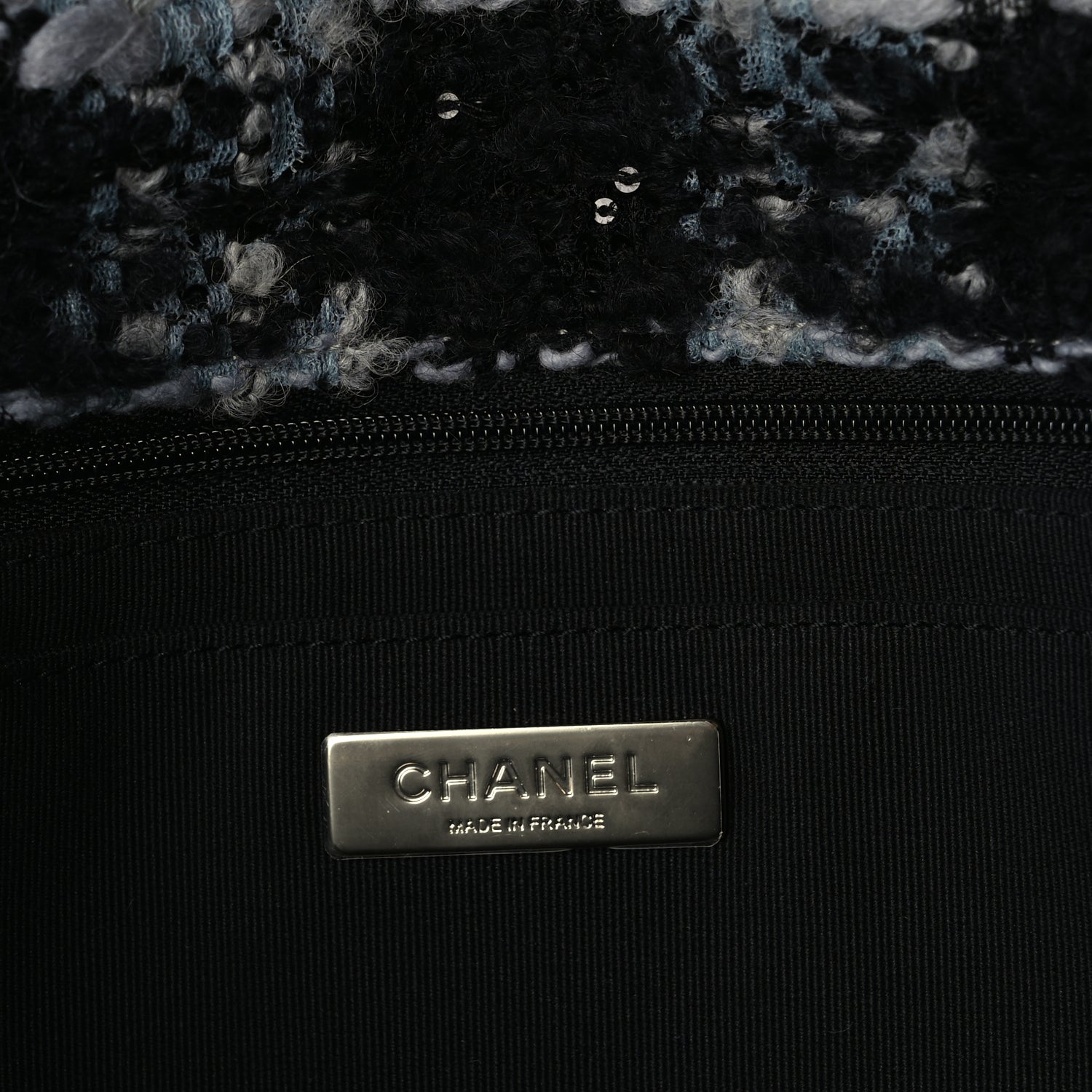 Chanel Tweed Shearling Large Flap Bag Blue Black
