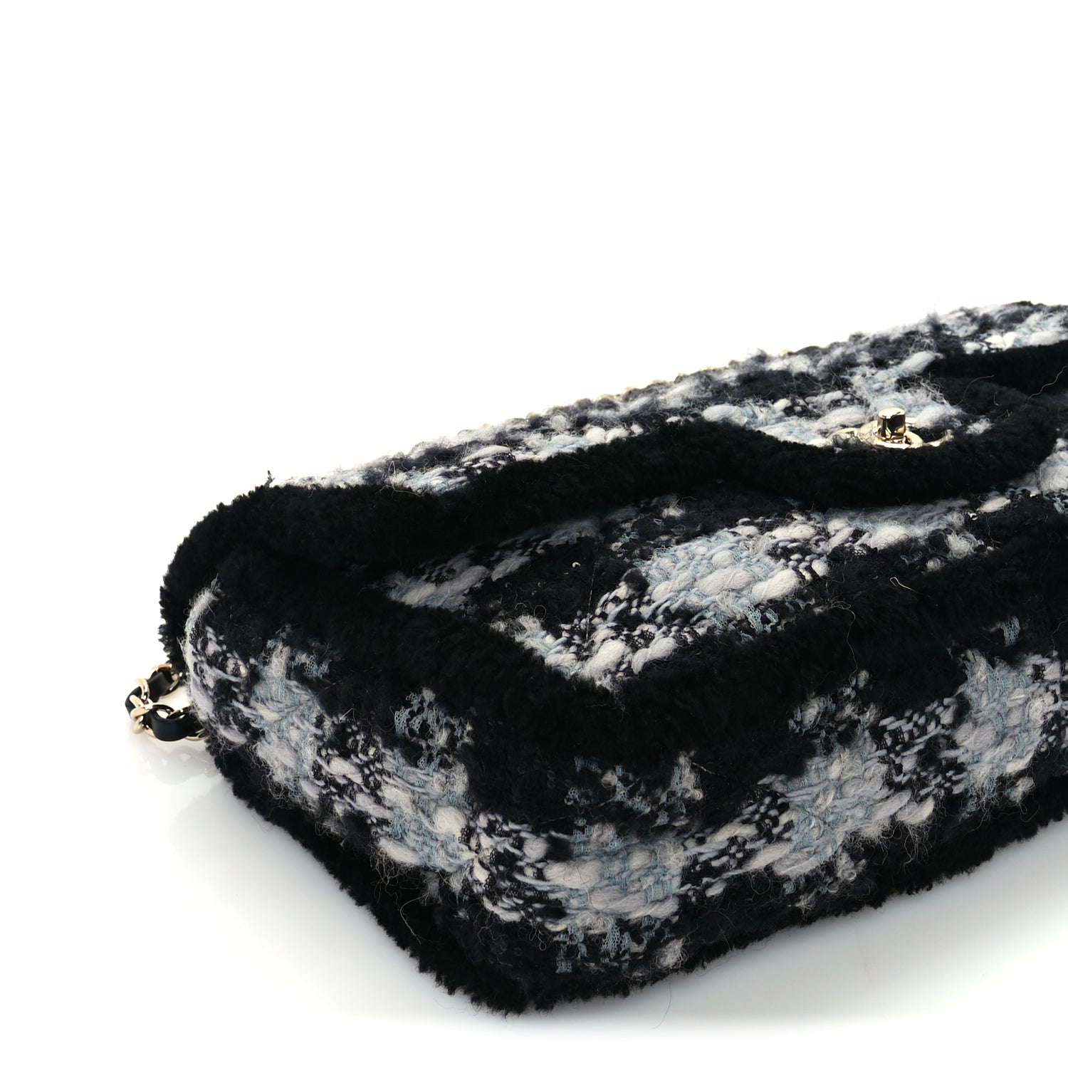 Chanel Tweed Shearling Large Flap Bag Blue Black