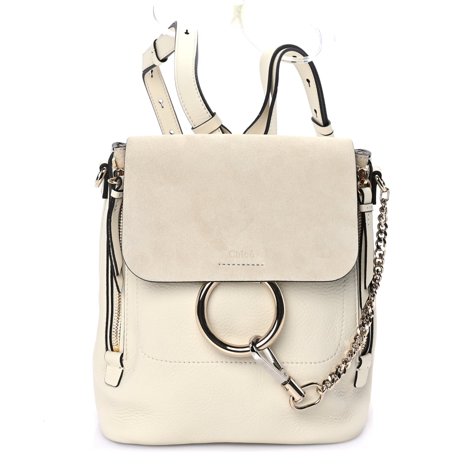 Chloe Suede Calfskin Small Faye Backpack  Off White