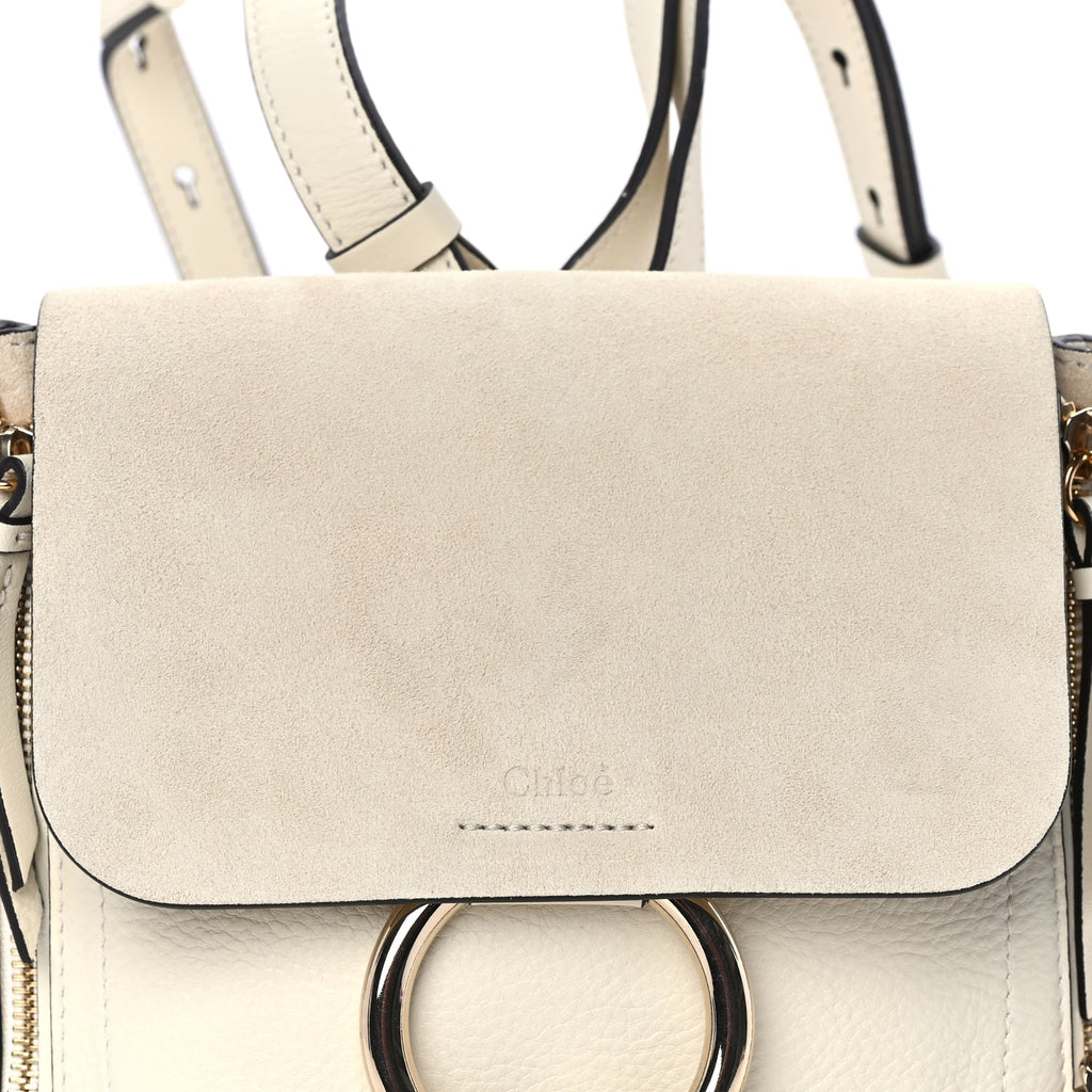 Chloe Suede Calfskin Small Faye Backpack  Off White