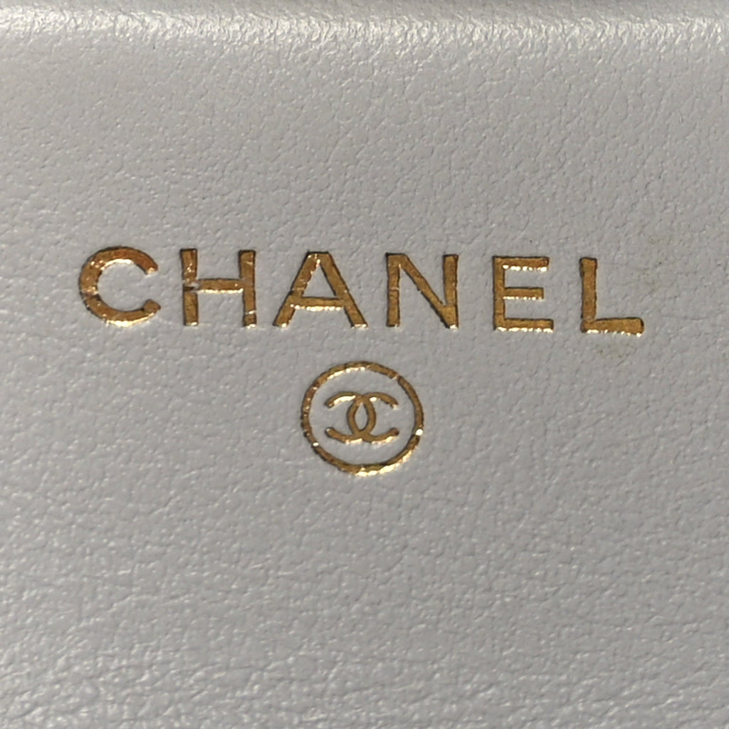 Chanel Calfskin Quilted Lady Handle Flap Card Holder With Chain  Grey