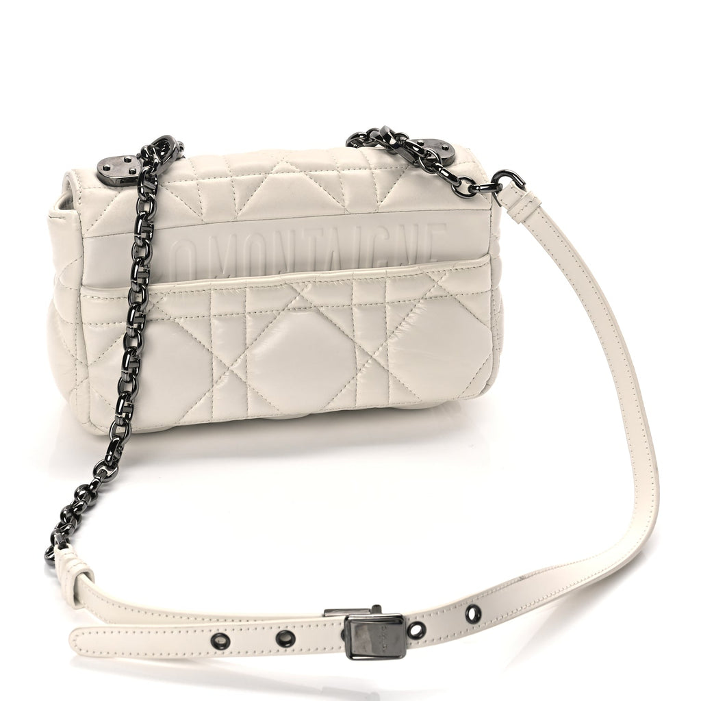 Christian Dior Calfskin Macrocannage Small Dior Caro Bag Ivory