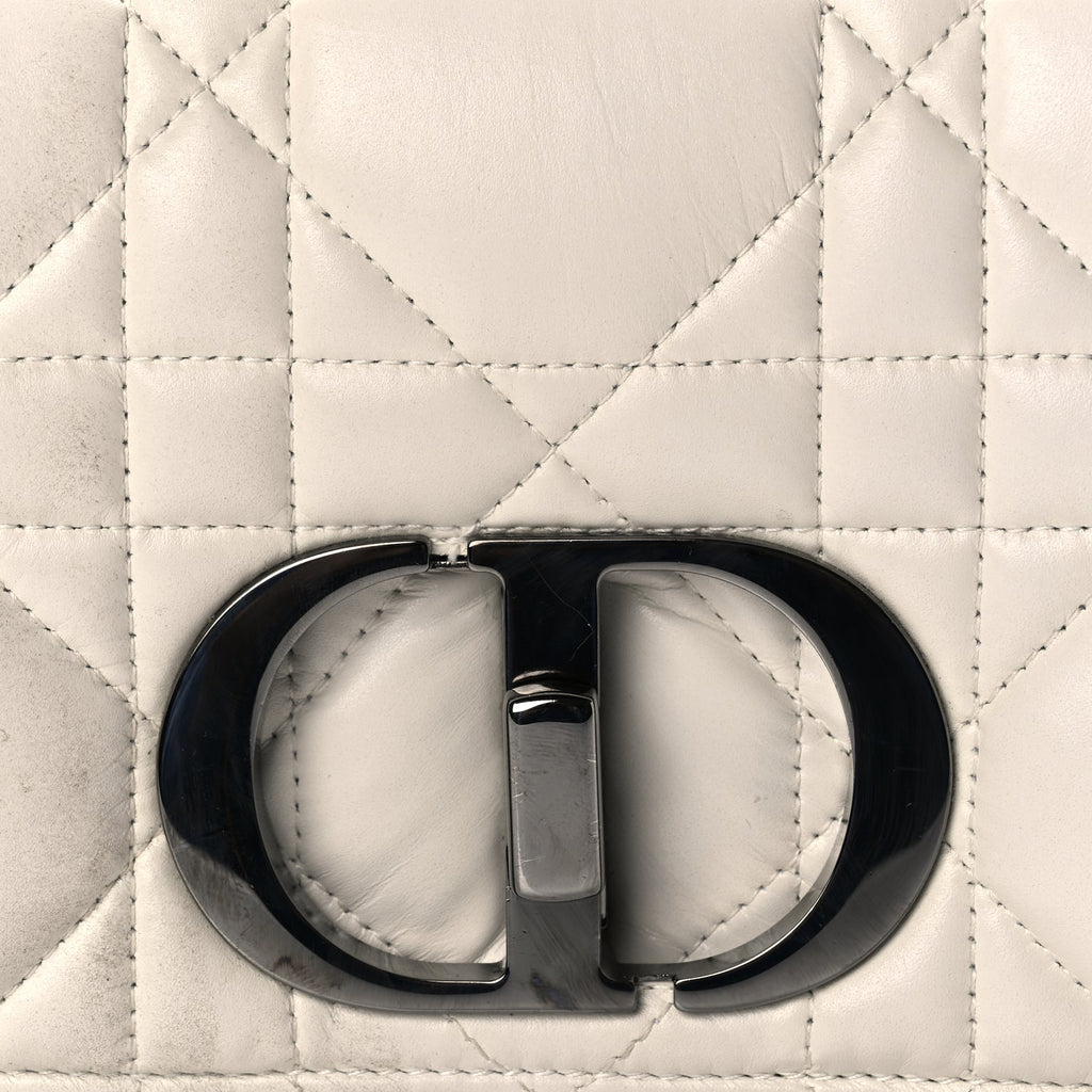 Christian Dior Calfskin Macrocannage Small Dior Caro Bag Ivory