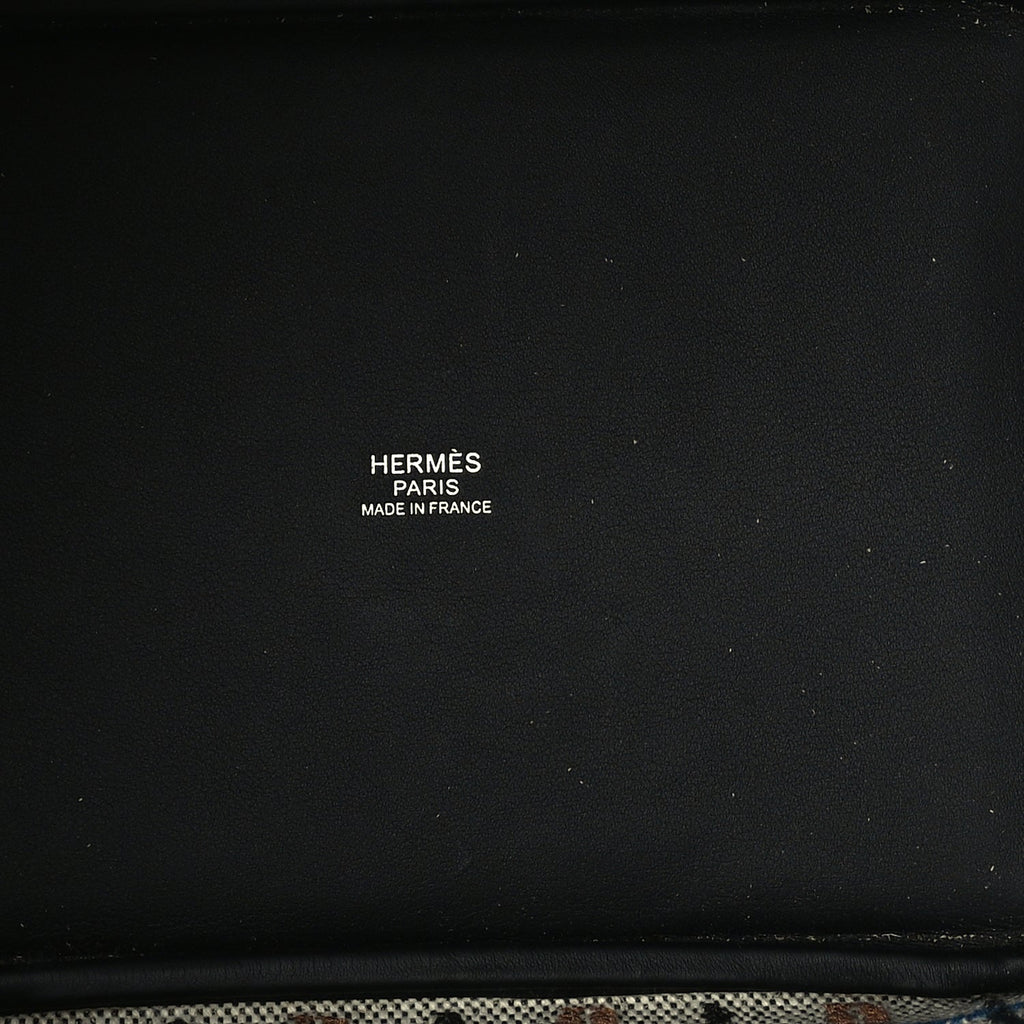 Hermes Swift Toile Borderie H Picotin Lock 18  Noir Ecru Fauve Bleu Zanzibar