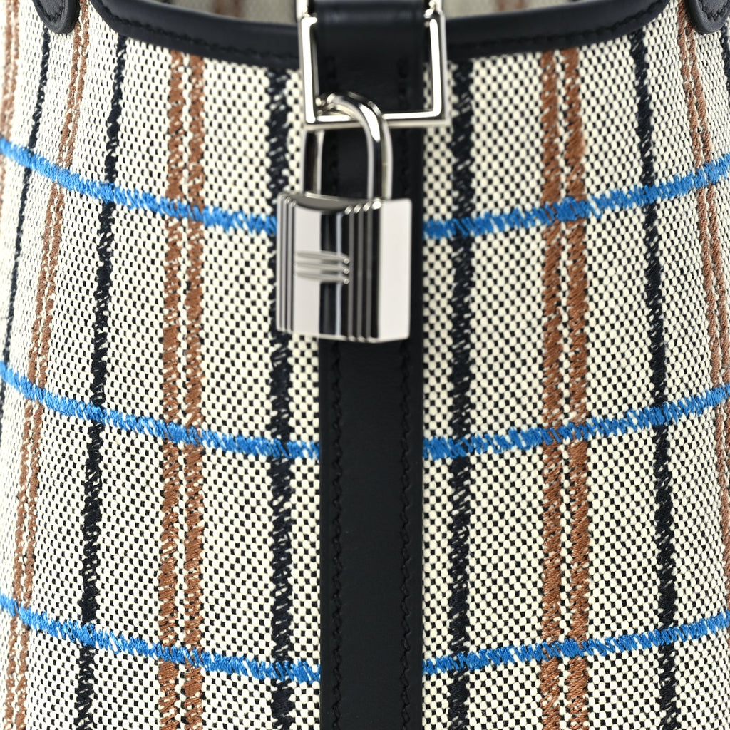 Hermes Swift Toile Borderie H Picotin Lock 18  Noir Ecru Fauve Bleu Zanzibar