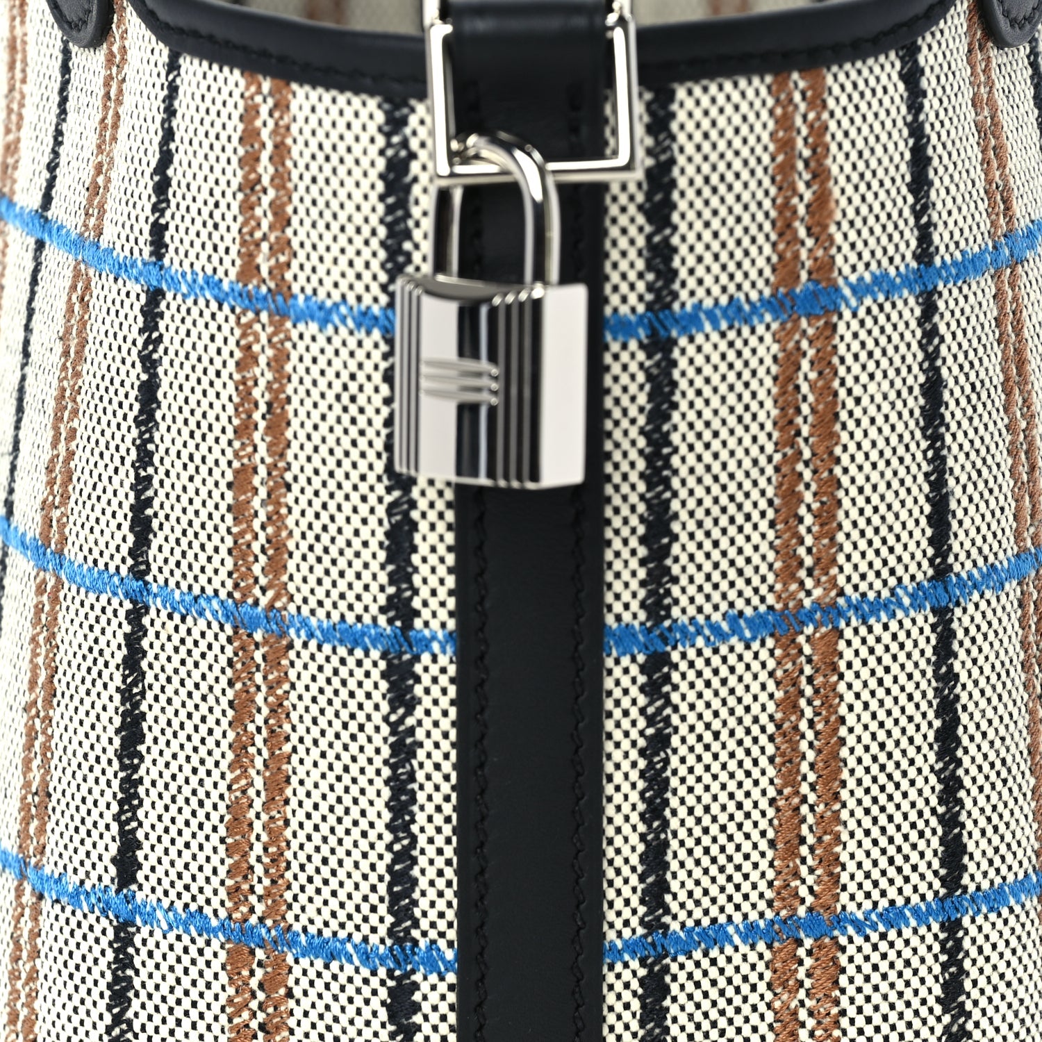Hermes Swift Toile Borderie H Picotin Lock 18  Noir Ecru Fauve Bleu Zanzibar