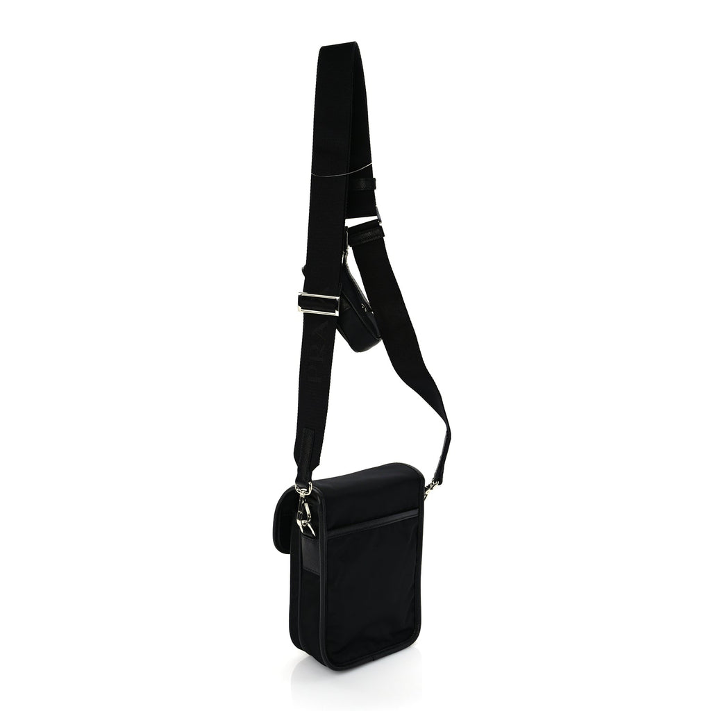 Prada Re-Nylon Saffiano Mini Pocket Single Snap Buckle Messenger Bag Black