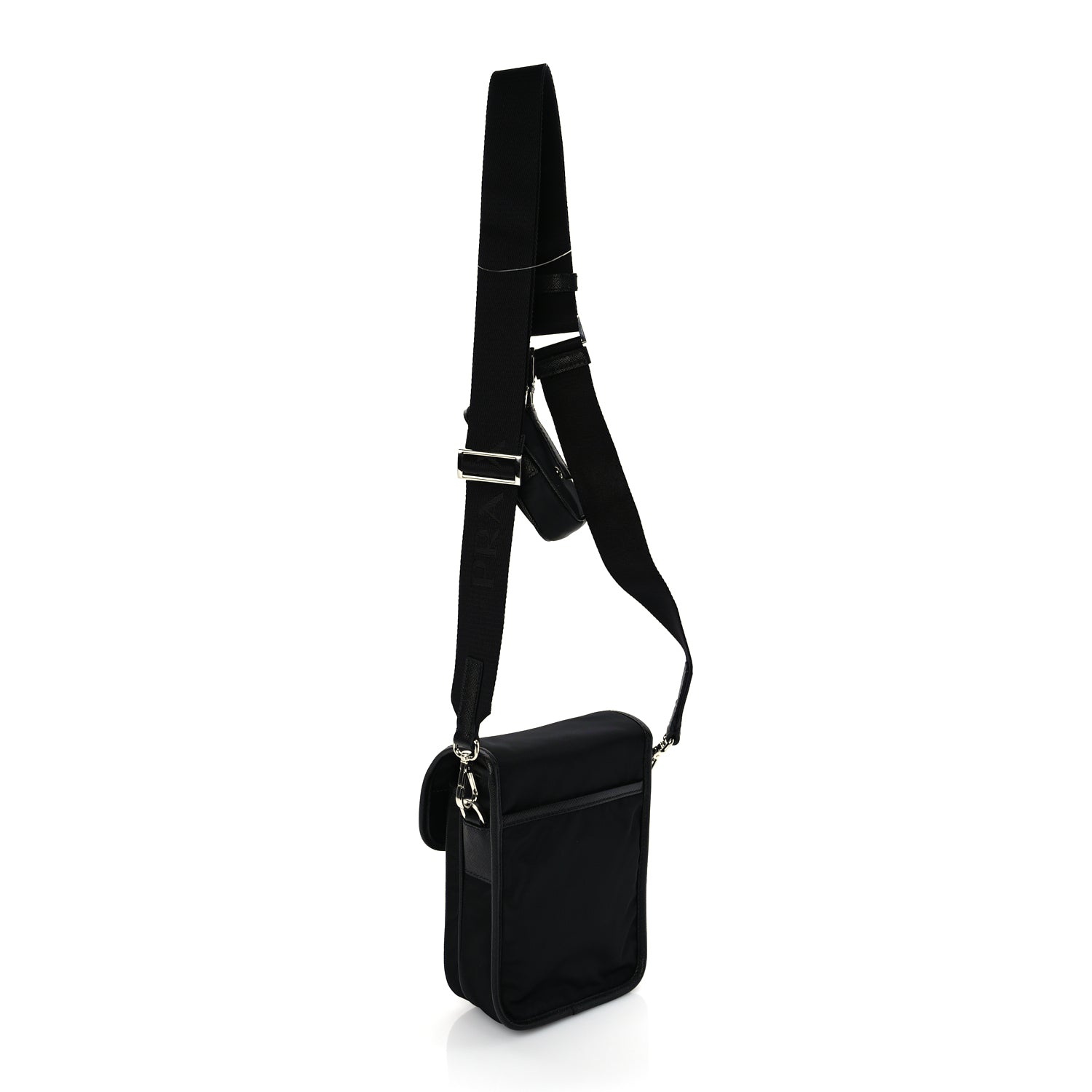 Prada Re-Nylon Saffiano Mini Pocket Single Snap Buckle Messenger Bag Black