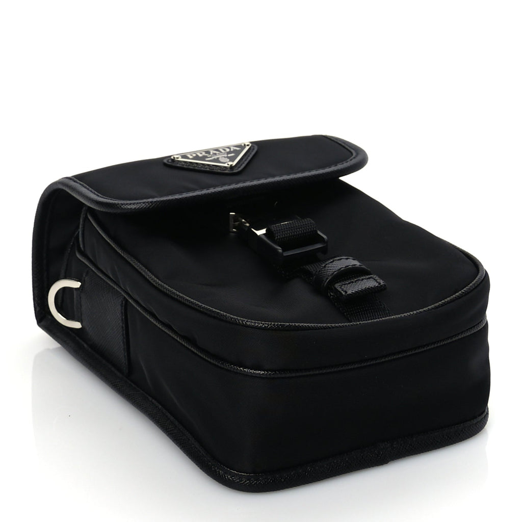 Prada Re-Nylon Saffiano Mini Pocket Single Snap Buckle Messenger Bag Black