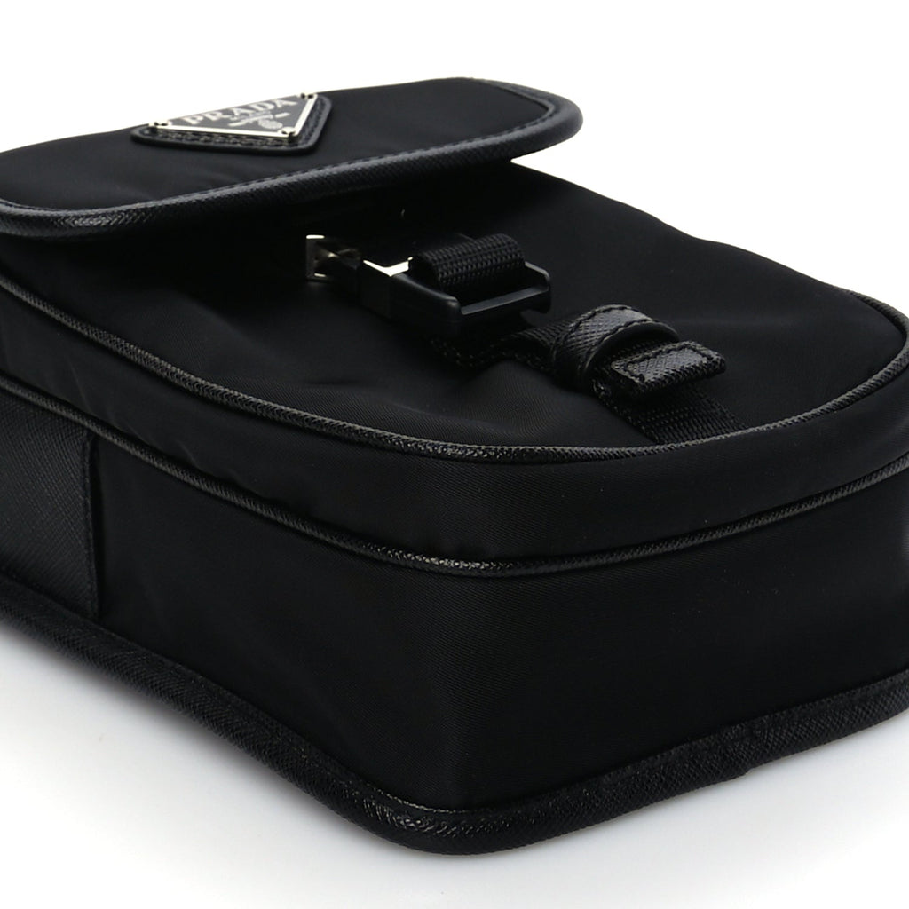 Prada Re-Nylon Saffiano Mini Pocket Single Snap Buckle Messenger Bag Black