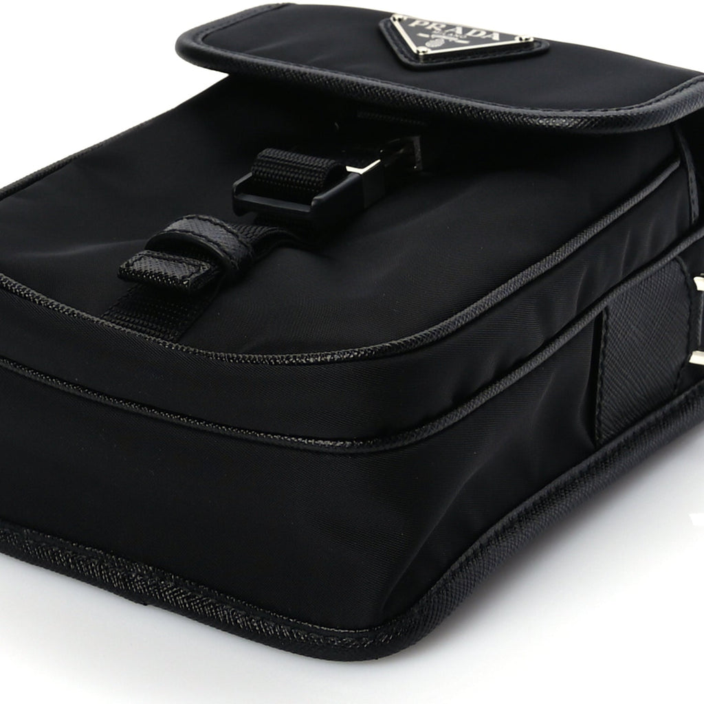 Prada Re-Nylon Saffiano Mini Pocket Single Snap Buckle Messenger Bag Black