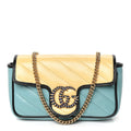 Gucci Azalea Calfskin Enamel Matelasse Diagonal Super Mini Torchon GG Marmont Shoulder Bag Butter Dusty Azure Black Electric Blue
