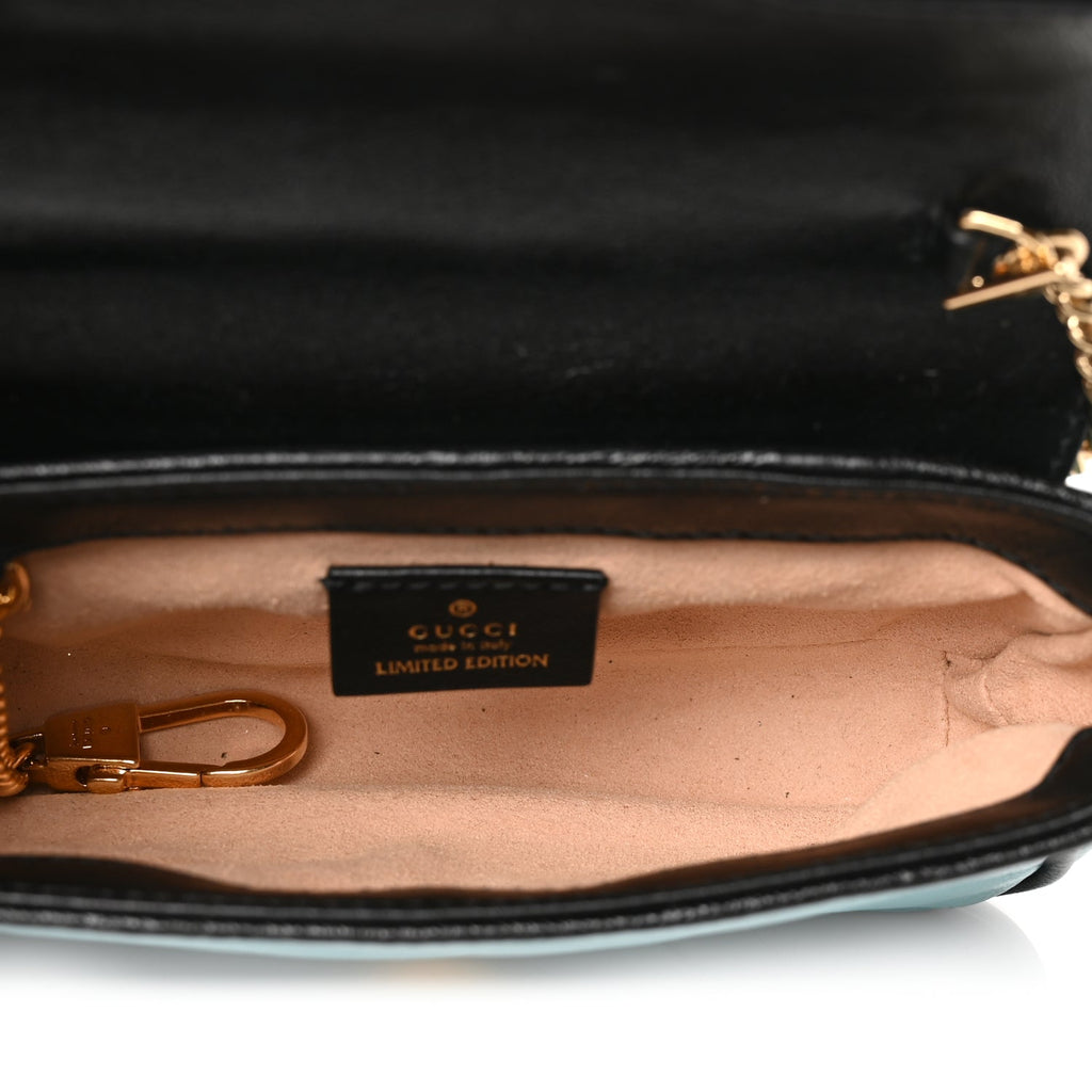 Gucci Azalea Calfskin Enamel Matelasse Diagonal Super Mini Torchon GG Marmont Shoulder Bag Butter Dusty Azure Black Electric Blue