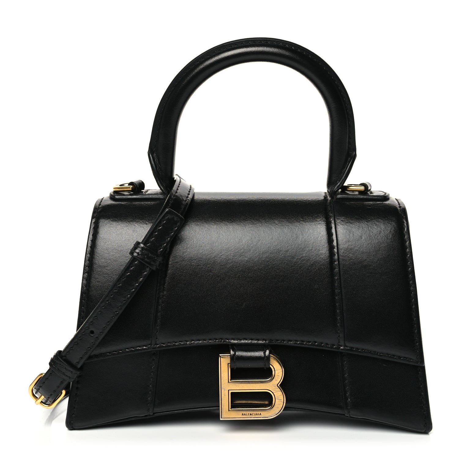 Balenciaga Shiny Box Calfskin Hourglass Top Handle Bag XS Black