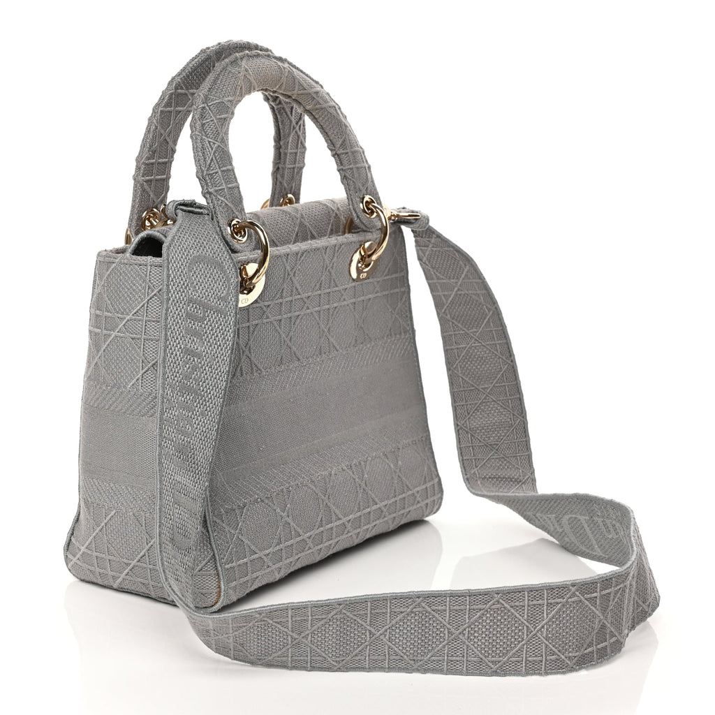 Christian Dior Canvas Embroidered Cannage Lady D-Lite Gray