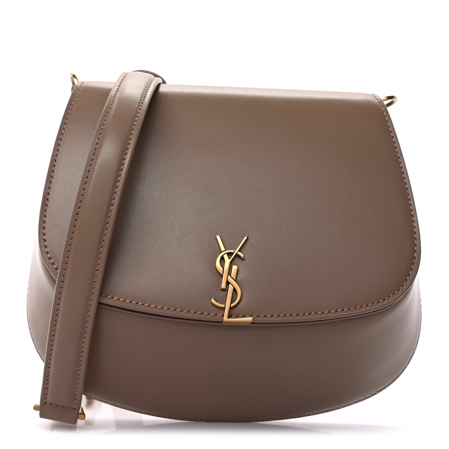 Saint Laurent Box Calfskin Mini Voltaire Top Handle Bag  Dark Toffee